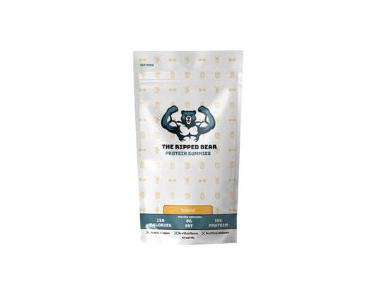 back of tropical protein gummies